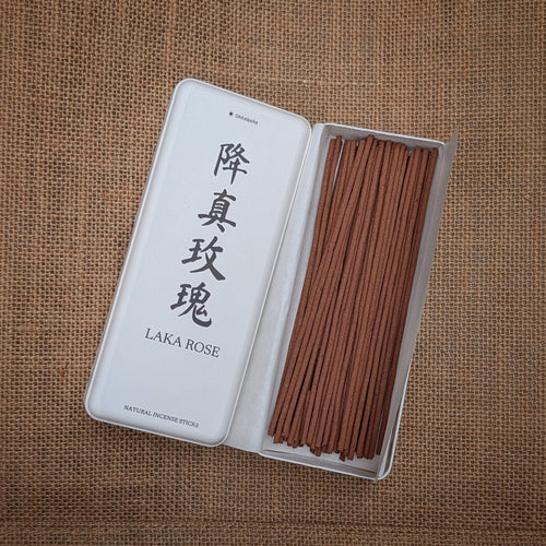 Open DARABARA Laka Rose paper box showing 14 cm Chinese incense sticks.