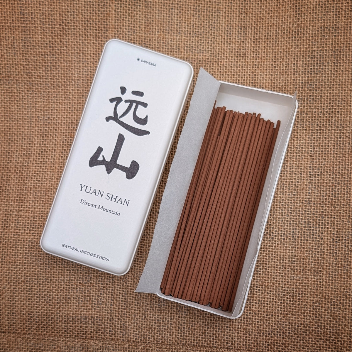 Open DARABARA Yuan Shan incense box with 14 cm natural incense sticks