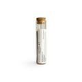 A clear glass tube with a cork stopper and a white label reading JIAN NING Incense, containing brown herbal powder, photographed on a clean white background.