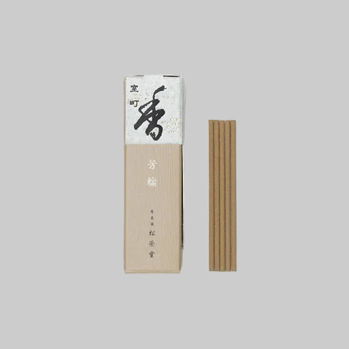 Incense stick box with incense sticks on an off-white background