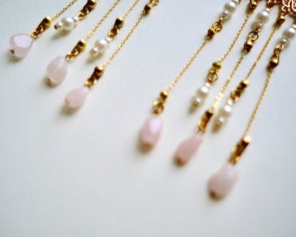 Close up shot of the Pink Chandelier Handmade Earrings, New Chinese "Traditional" style by Jian.
