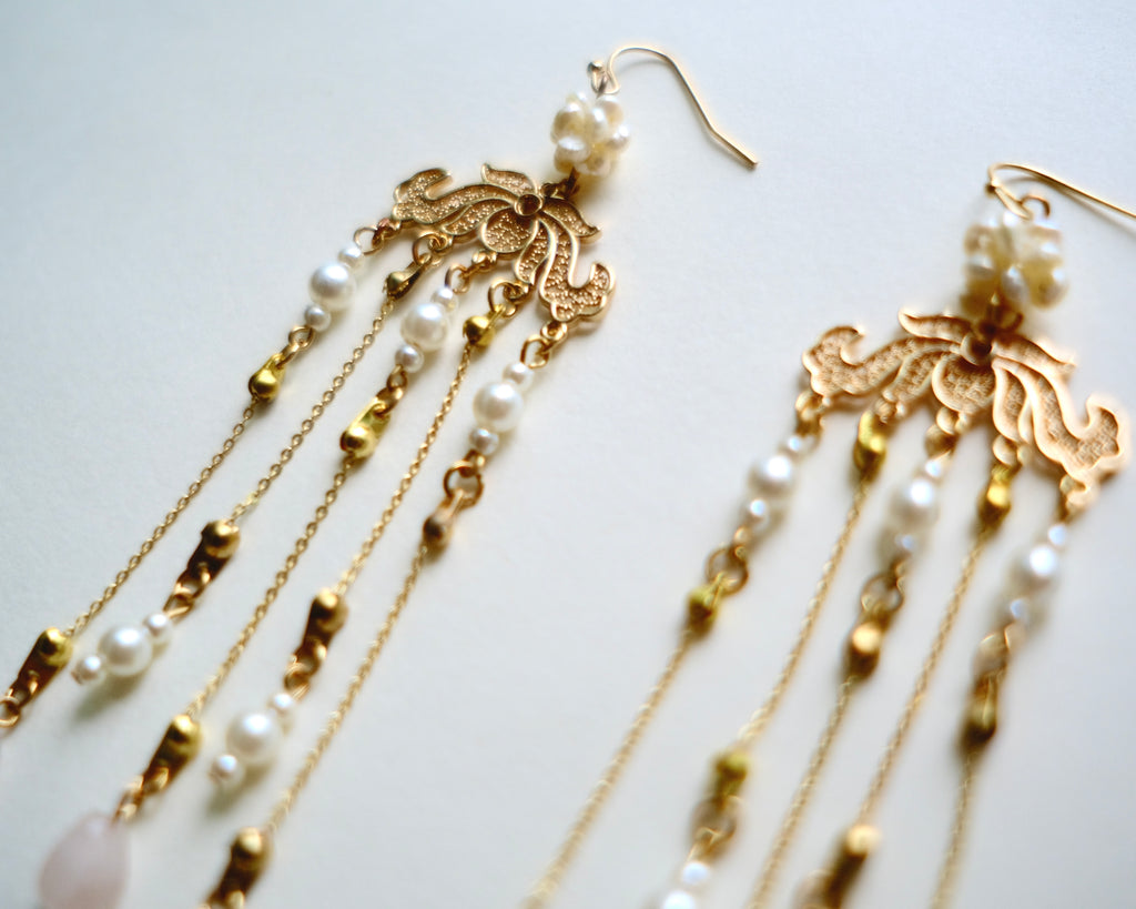 Pink Chandelier Handmade Chinese Style Earrings by Jian.