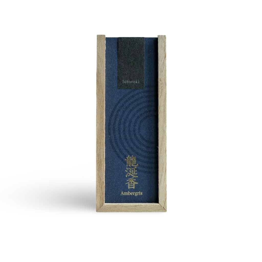 Kousaido Branded Incense stick packaging with blue label and wooden frame on a transparent background