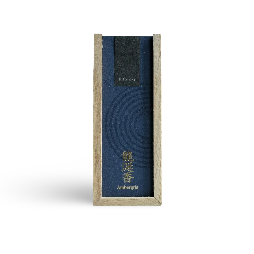 Kousaido Branded Incense stick packaging with blue label and wooden frame on a transparent background