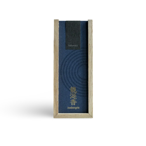 Kousaido Branded Incense stick packaging with blue label and wooden frame on a transparent background