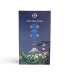 Kousaido branded Incense packaging with Mount Fuji and floral design on a blue background