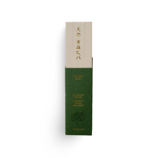 Green and beige incense product packaging with text on a white background
