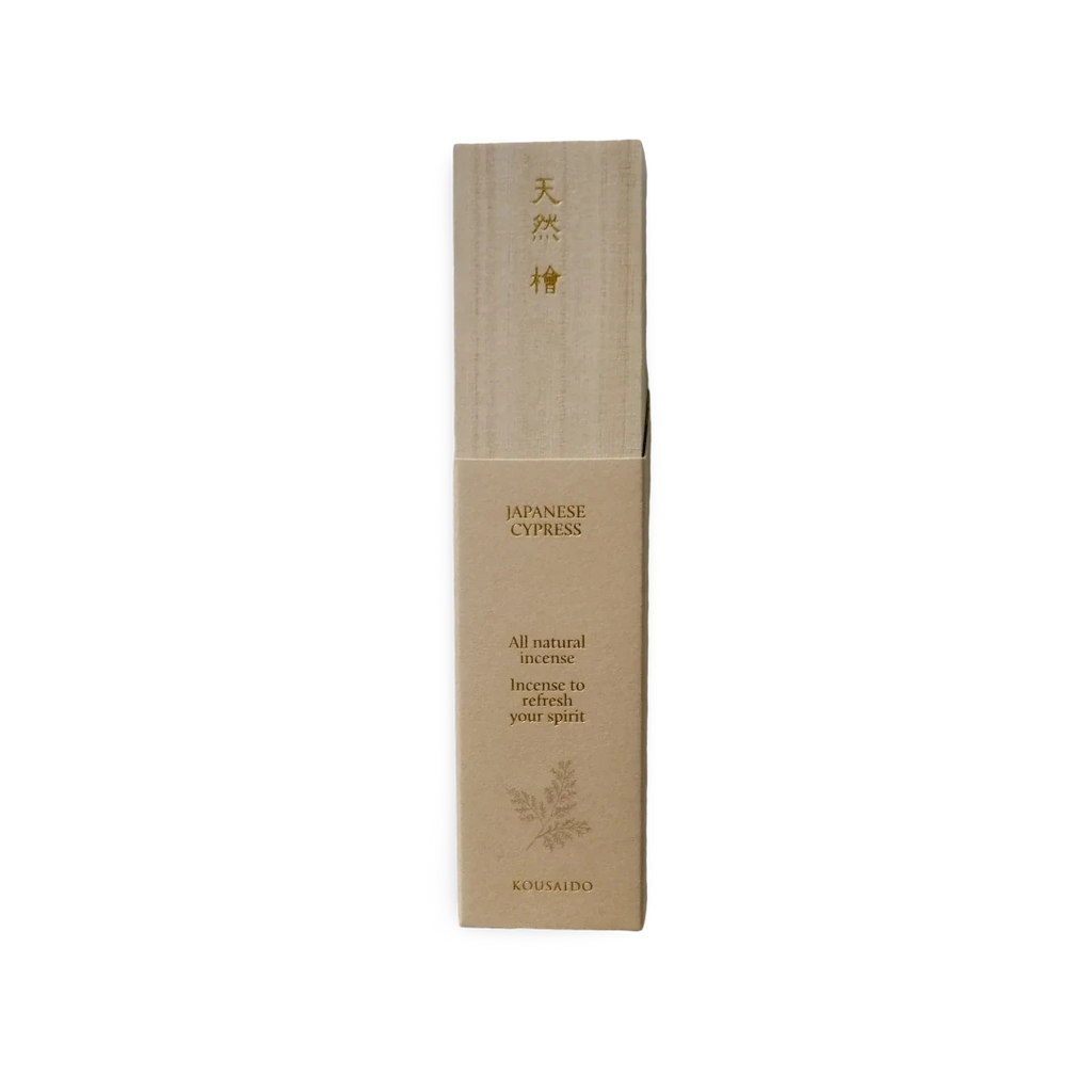 Kousaido Japanese Cypress incense packaging on a white background