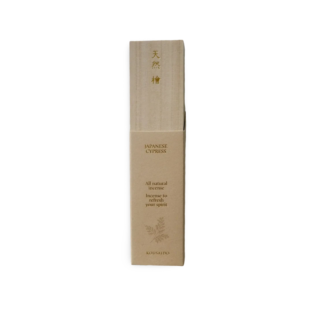 Kousaido Japanese Cypress incense packaging on a white background