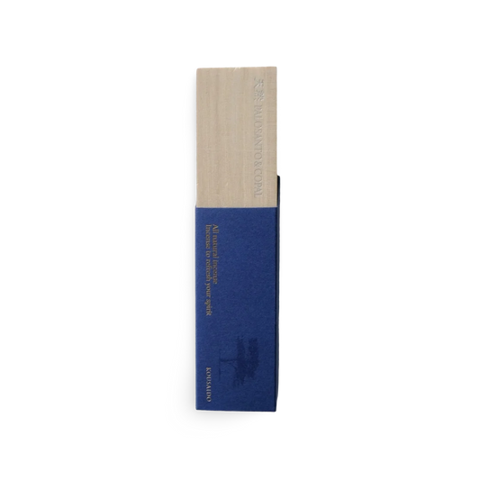 Blue and beige incense box with 'Kousaido' branding on a white background