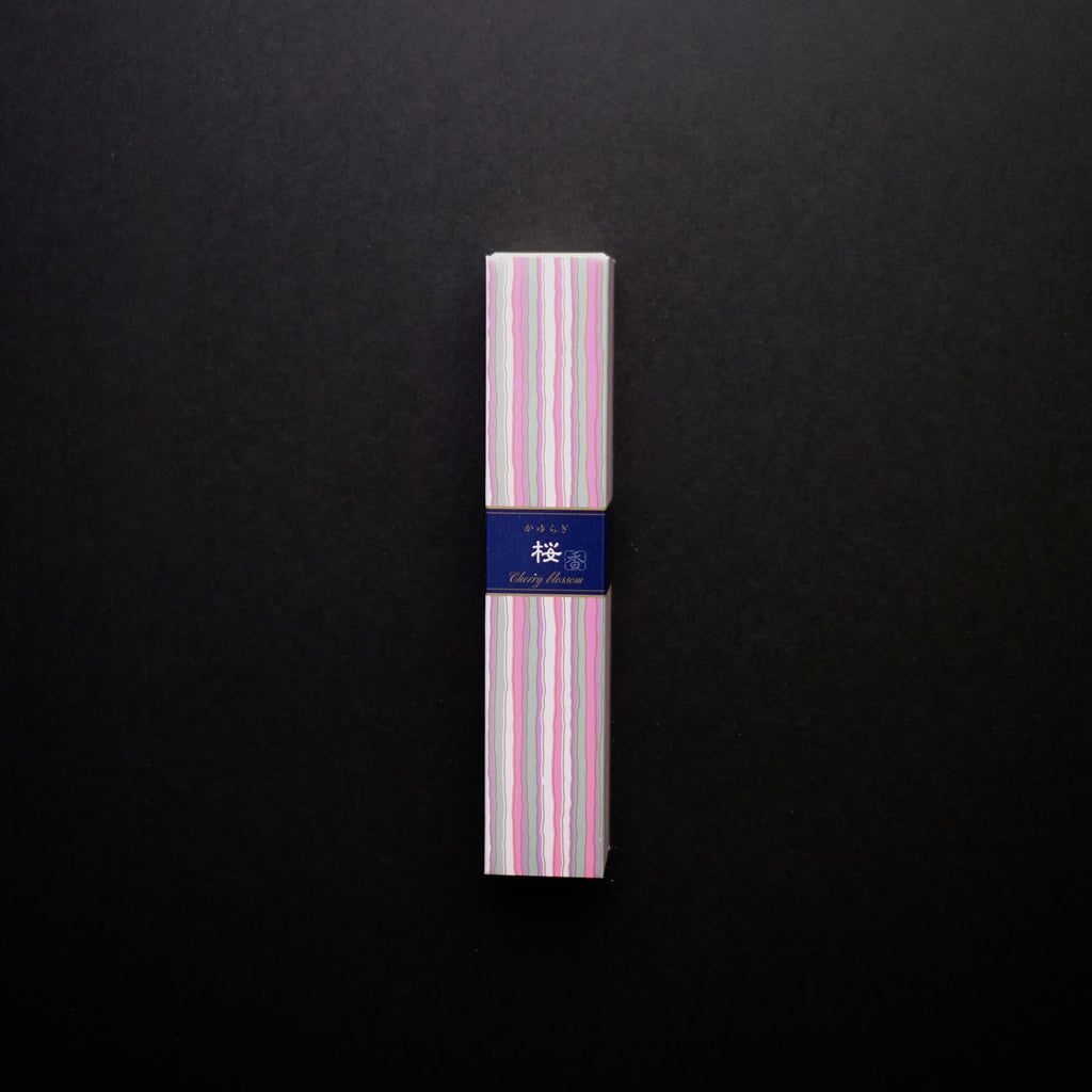 A front shot of KAYURAGI - Cherry Blossom 40 sticks,black glossy background, square crop